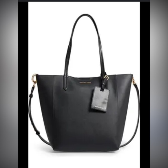 Michael Kors Penny Converter Leather Tote Bag Black Gray 2 bags in one! NWT - Picture 1 of 8